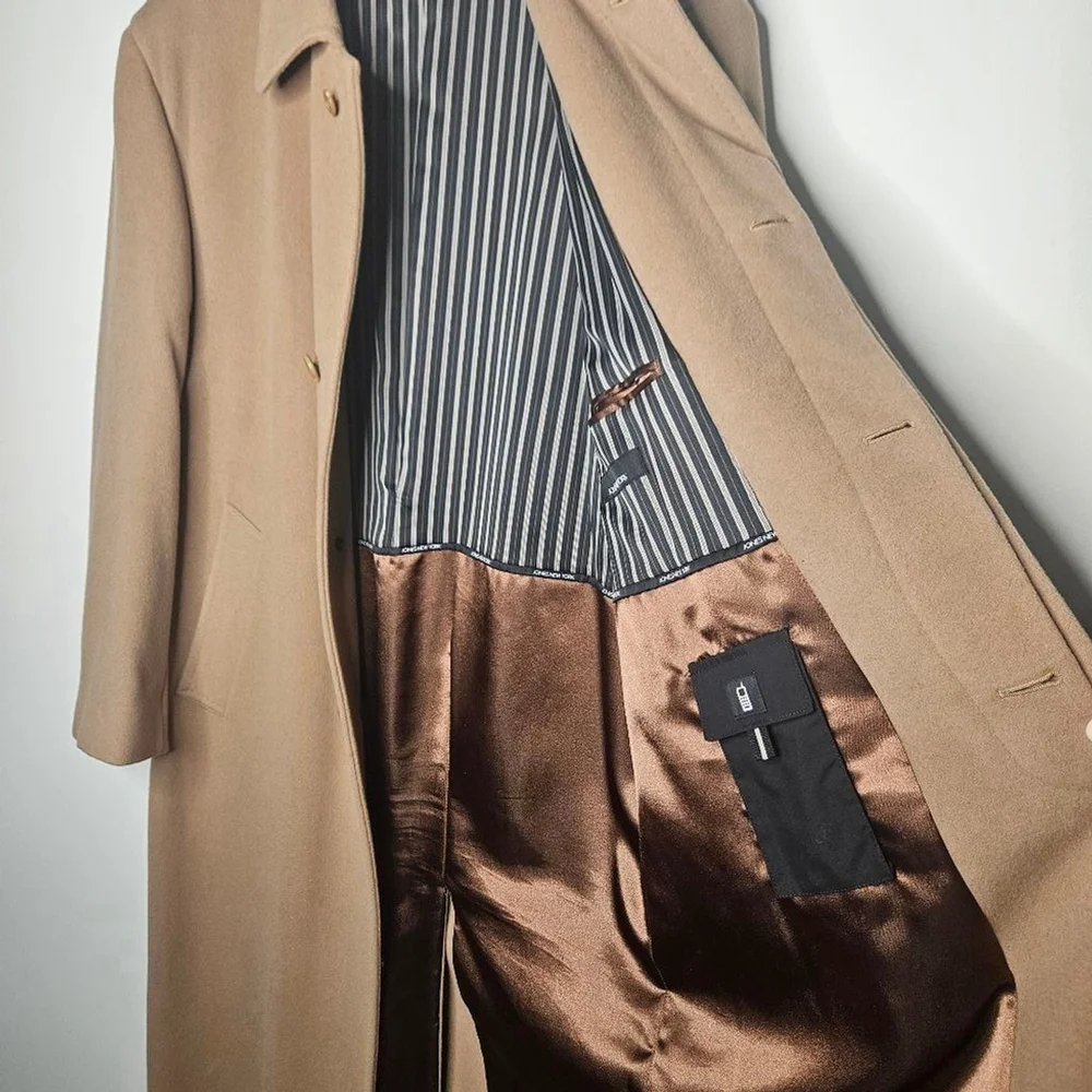 Jones New York Vintage Swinton Wool Cashmere Overcoat Men 44R Brown Long Coat - Picture 7 of 13